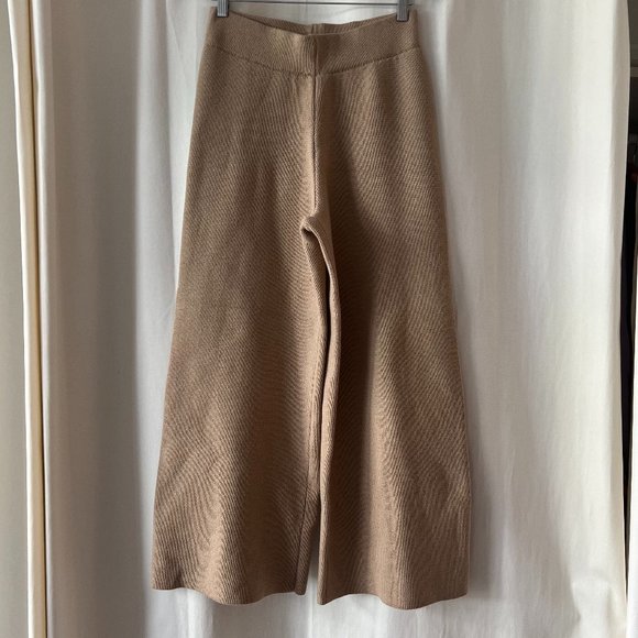 Zara Pants - Zara Knit Crop Wide Leg Culottes Pants, Size M, Taupe/Beige - Pull On